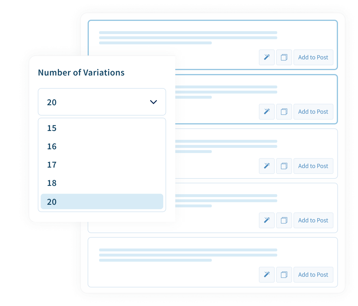 SmarterQueue's AI Caption Writer lets you generate up to 20 captions at once